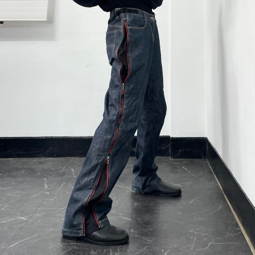 후부 사이드 라인 투웨이 절개 벨티드 와이드 데님 팬츠 | 후루츠패밀리