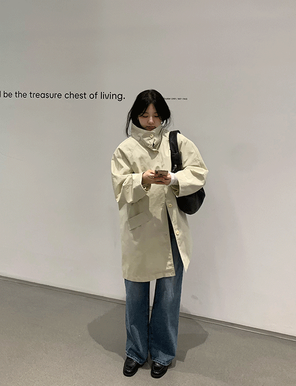 위드윤 [🌸BEST]  하이넥 하프 트렌치 코트