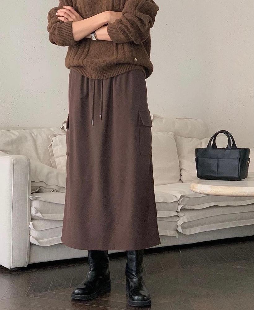 Feb11 페브러리 울 카고 스커트 밴딩 스트링 일자 포켓 롱치마 (3col)