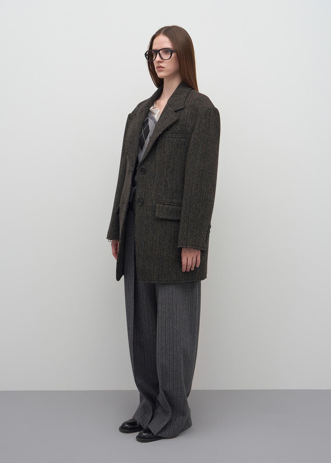 TWEED OVERSIZED COAT JACKET (BROWN)