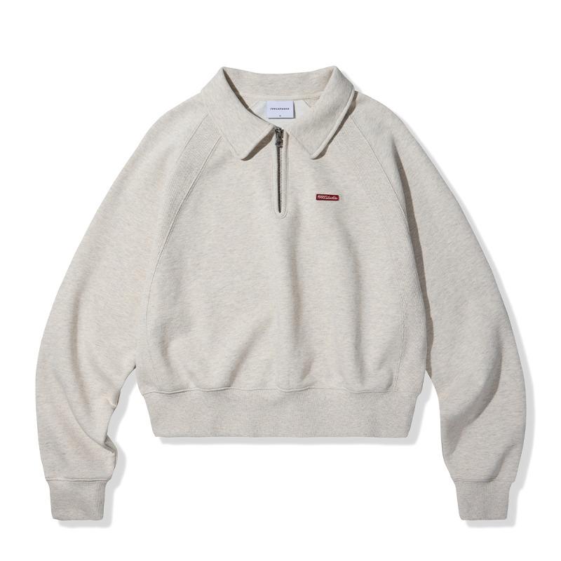 스몰 로고 하프 집업 카라 스웨트 셔츠_오트베이지