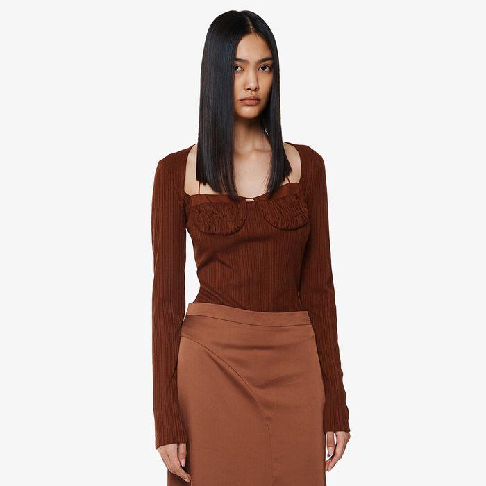 CUT OUT STRAP DETAILED TSHIRT BROWN (F24BL3091BR)