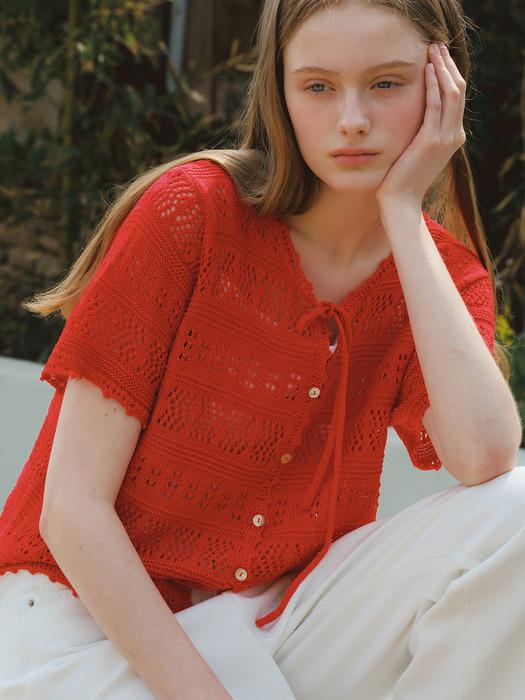 [단독] G Crochet Linen Cardigan_Red