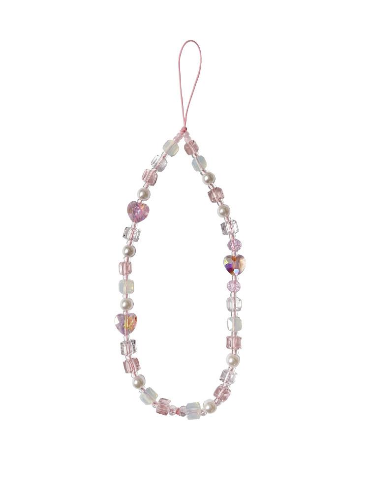 BLOOM 핑크 하트미 크리스탈 비즈 핸드폰 스트랩