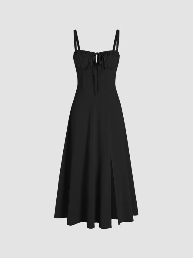 Square Neck Bowknot Corset Ruffle Split Cami Maxi Dress