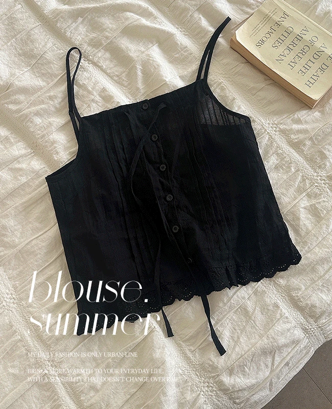 썸머 레이스 끈나시 리본 나시 블라우스 - 2color