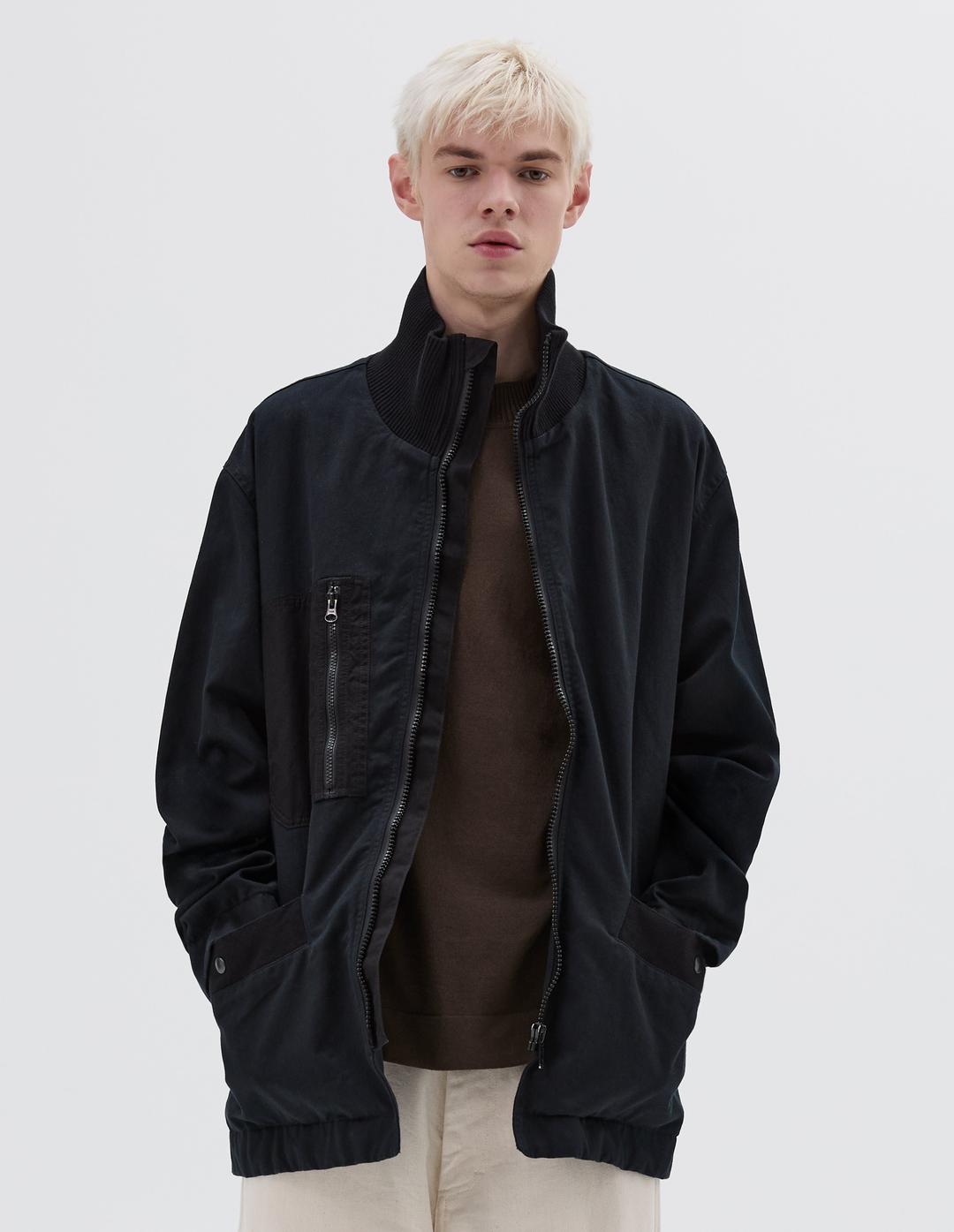 Dark ink cotton drill Knit Rib Jacket | MHL. by Margaret Howell