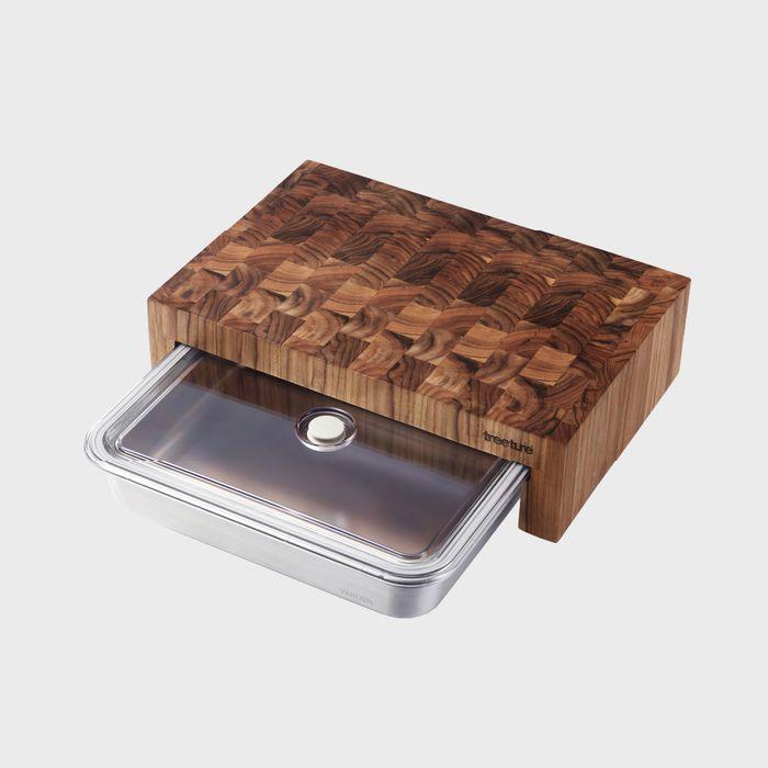 [트리쳐] 엔드그레인 도마 티크 컷팅 보드 슬롯 박스 + VAKUEN steel 3.4L (진공 밧드) SET