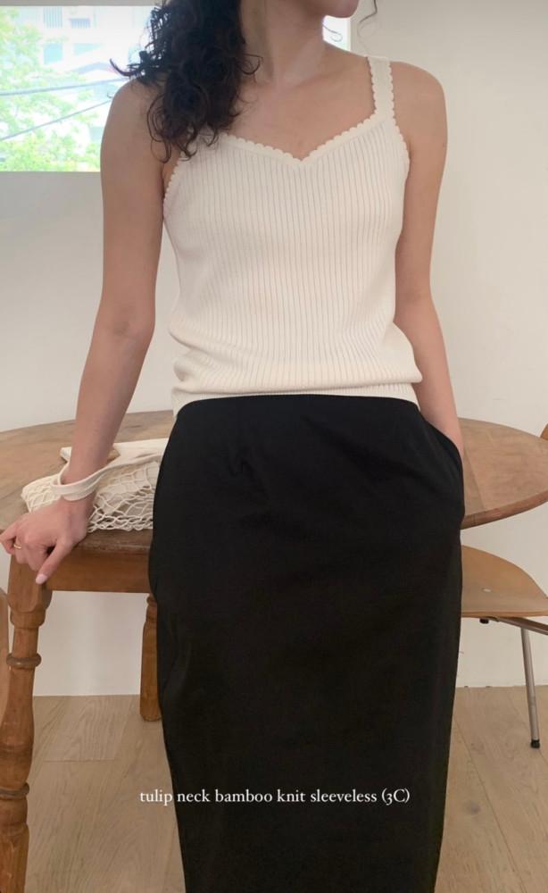 드온도 튤립넥 뱀부 나시 골지 니트 민소매 슬리브리스