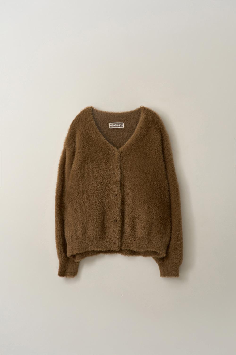 헤어리 소프트 가디건-브라운