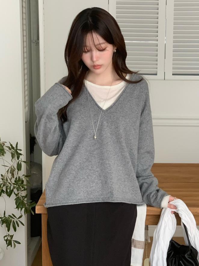 르아느 [MDpick✨] 디피 브이넥니트 루즈핏 레이어드 울 니트티