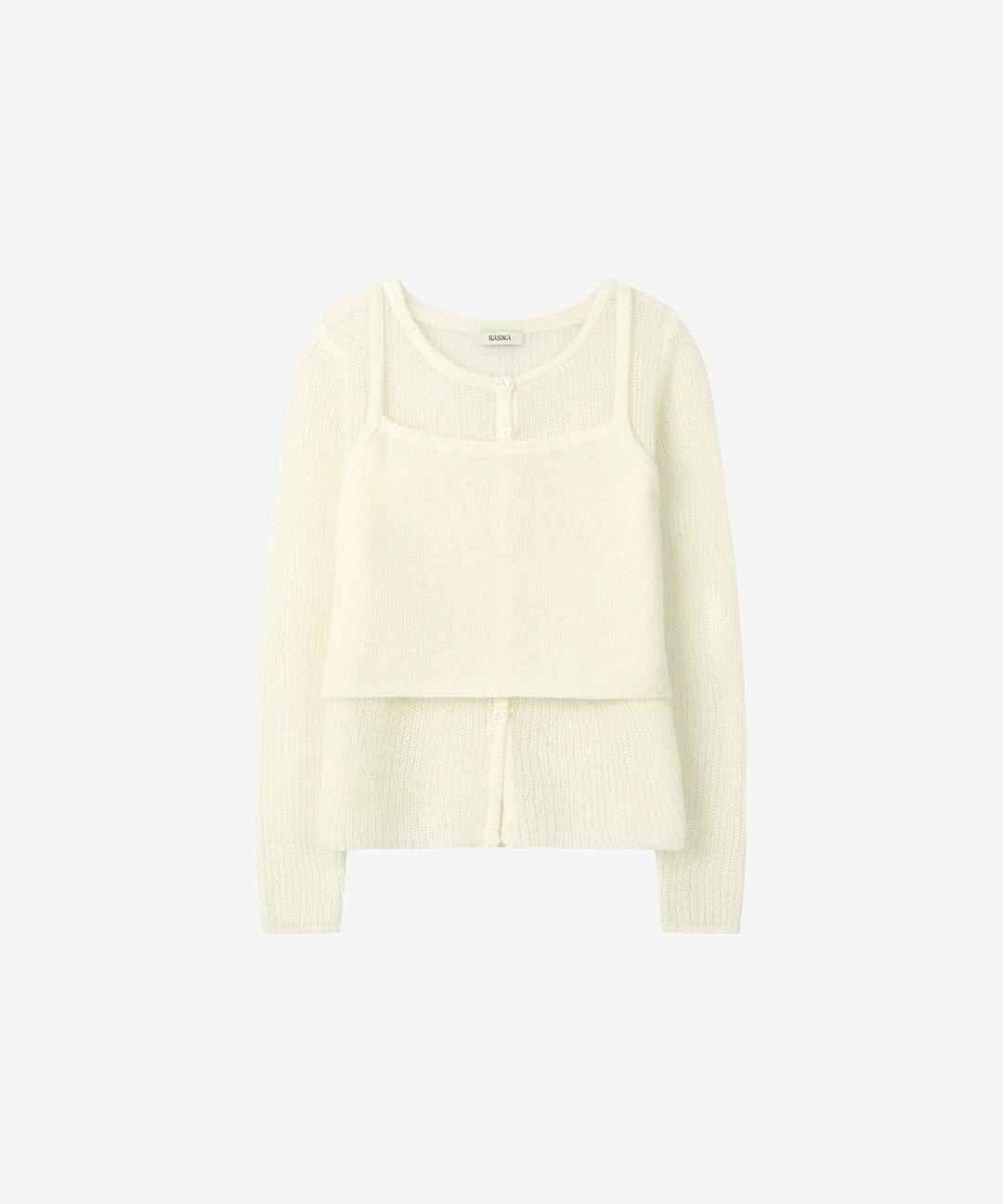 헤어리 레이어드 뷔스티에 가디건 (아이보리)