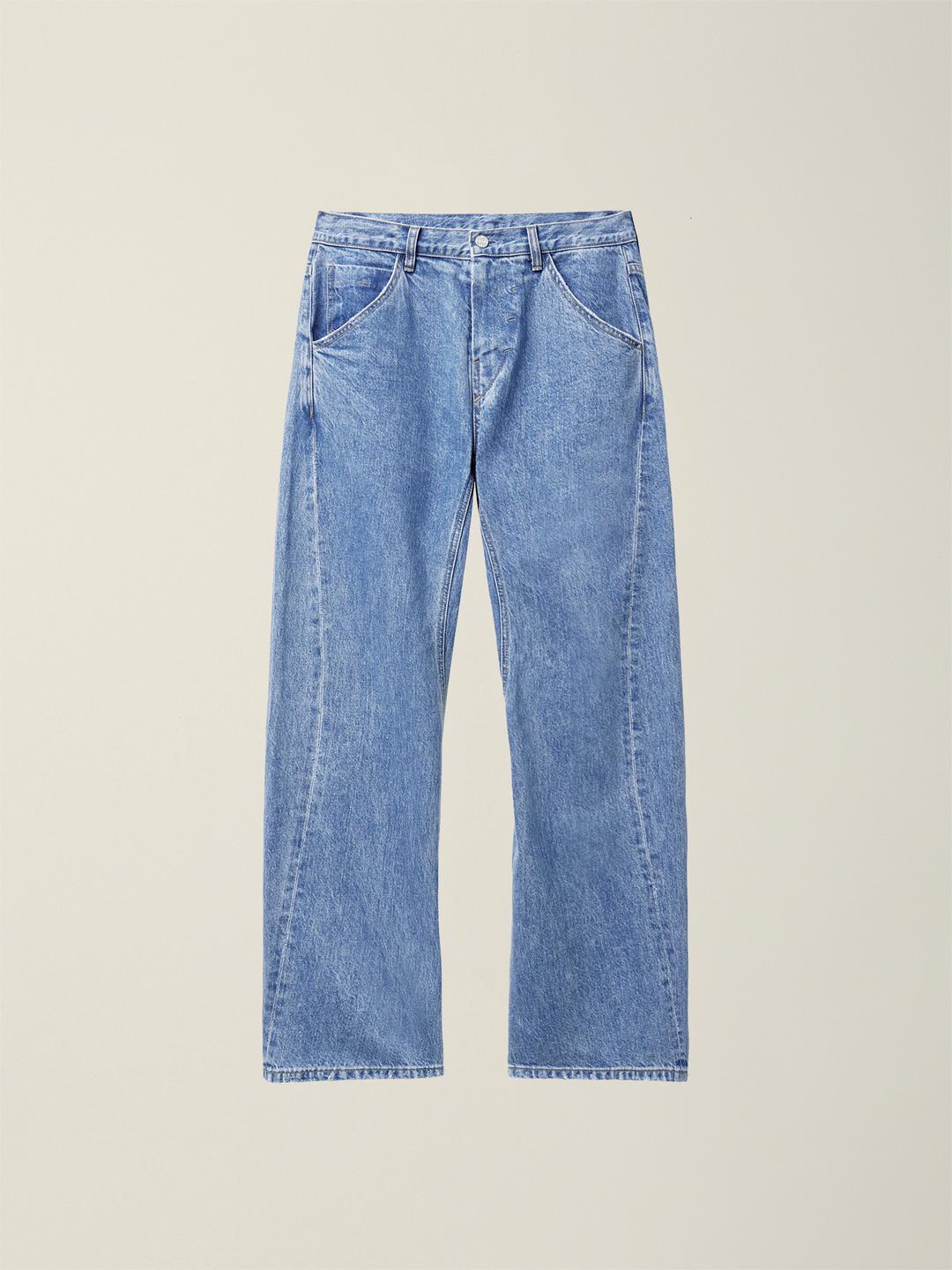E02 BELTED ENGINÉÉRED DENIM PANTS  WASHED BLUE