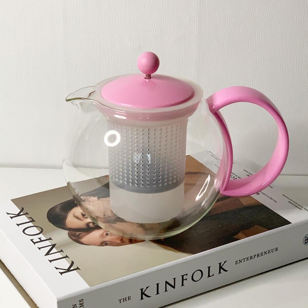 [중고]보덤 커피메이커 빈티지 핑크 티팟 프렌치프레스 / 북유럽 빈티지 디자인 그릇 내열유리 컵 인테리어 소품 윤스빈티지