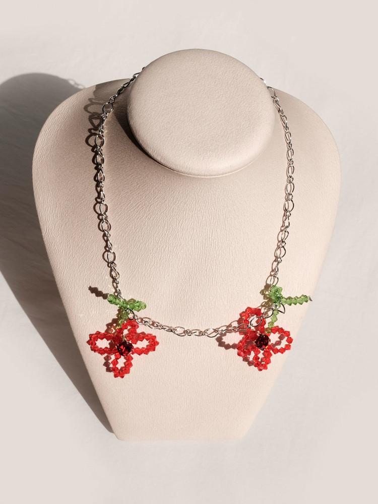 Red Flower Chain Necklace
