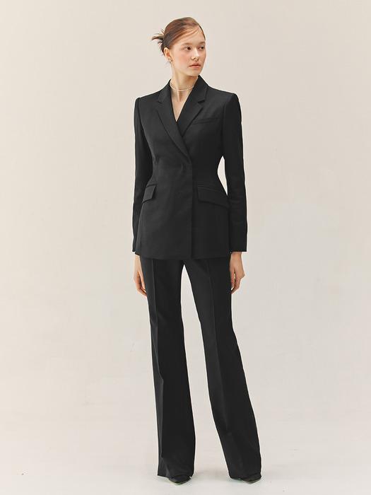 [SET]TRINITY Double breasted tailored wool blazer + VASHTI Bootcut wool trousers (Black)