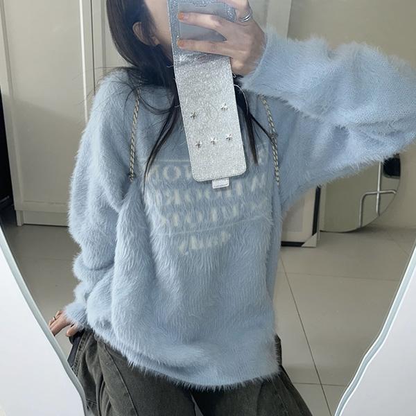 힙샷 [폭닥/겨울🖤][직진배송🚚] 카쉬 퍼 니트(FREE) (겨울-스웨터-털안감-레터링-라운드넥-긴팔-후리스-플리스-캐주얼)