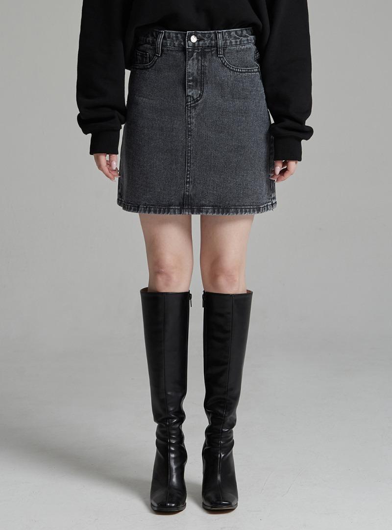 [8130] A라인 데님 스커트 (블랙그레이)
