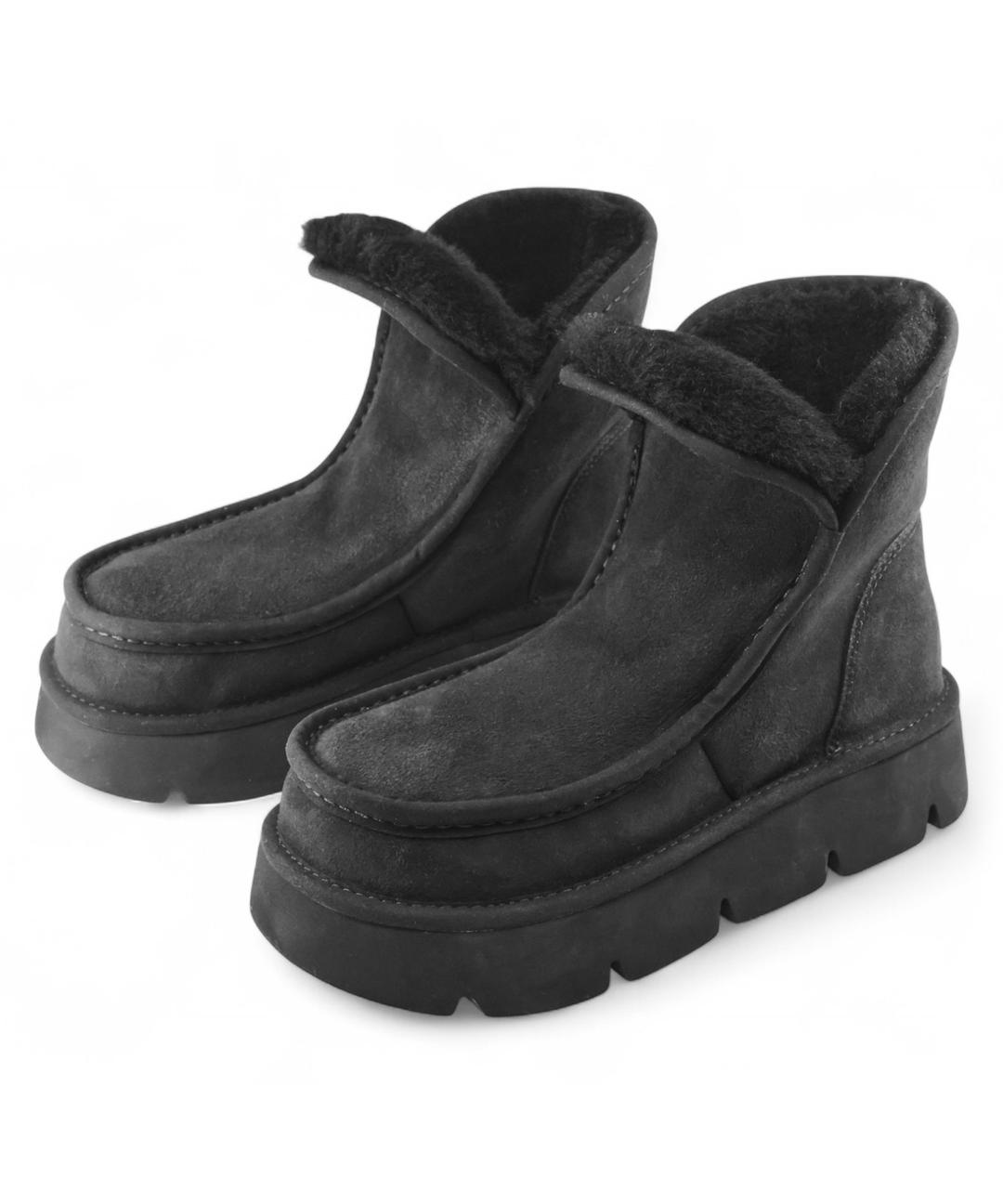 6cm 파이핑 천연양모 부츠 블랙