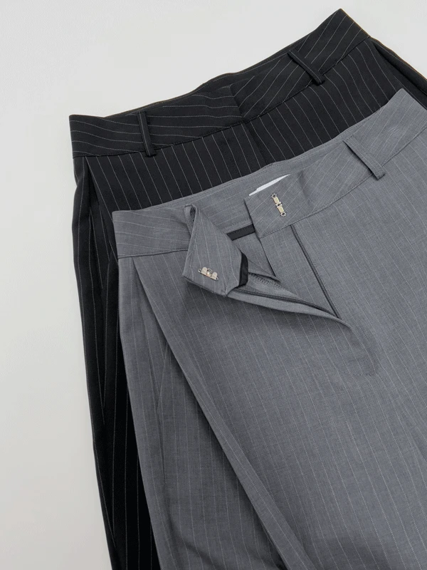 스트라이프 원턱 와이드 슬랙스 (2C)