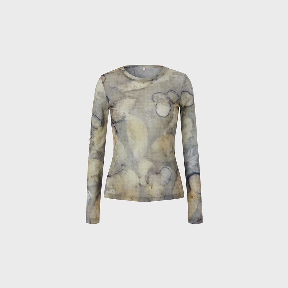 LEAF DYED MESH LONG SLEEVE TOP