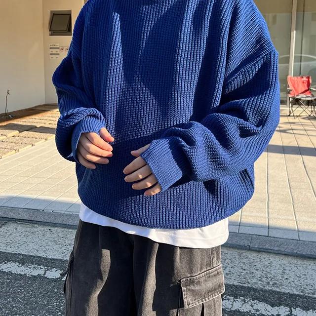 보풀최소화 남자 워머 하찌 두꺼운 파란색 코발트블루 오버핏 니트 6color