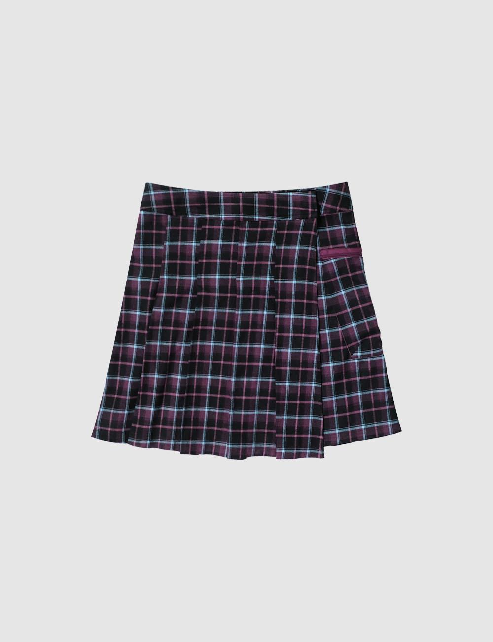 Wrap pleats skirt, checked