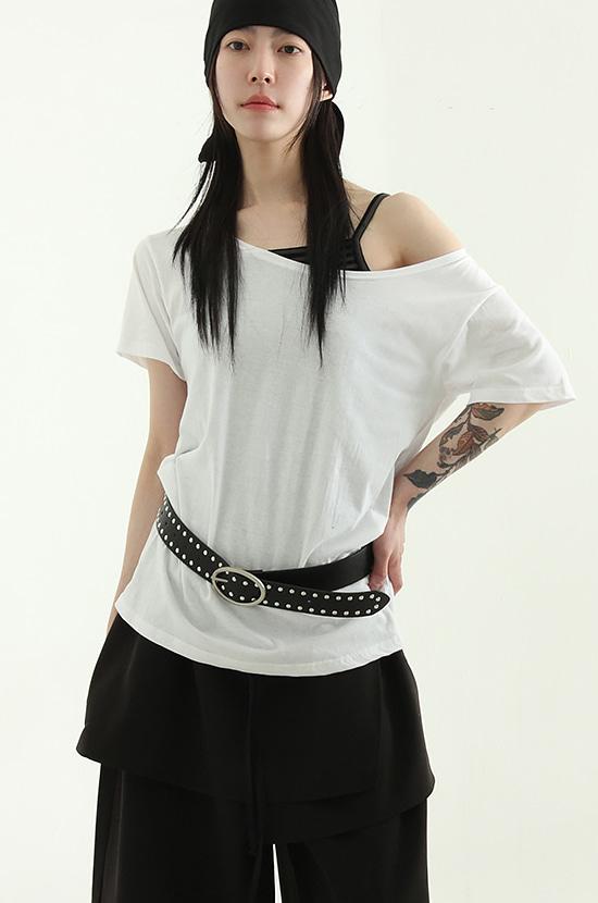 보트 넥 코튼 박스 하프 티