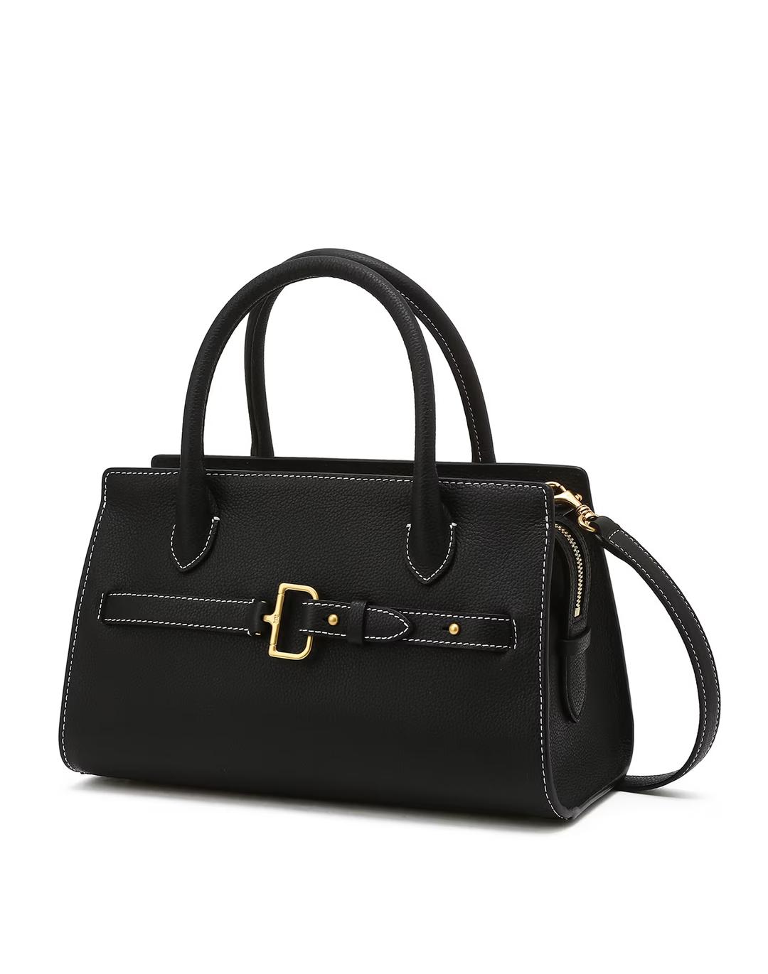 [ICONIC D CLASSIC] 블랙 아이코닉 D 벨트장식 가죽 토트백 S