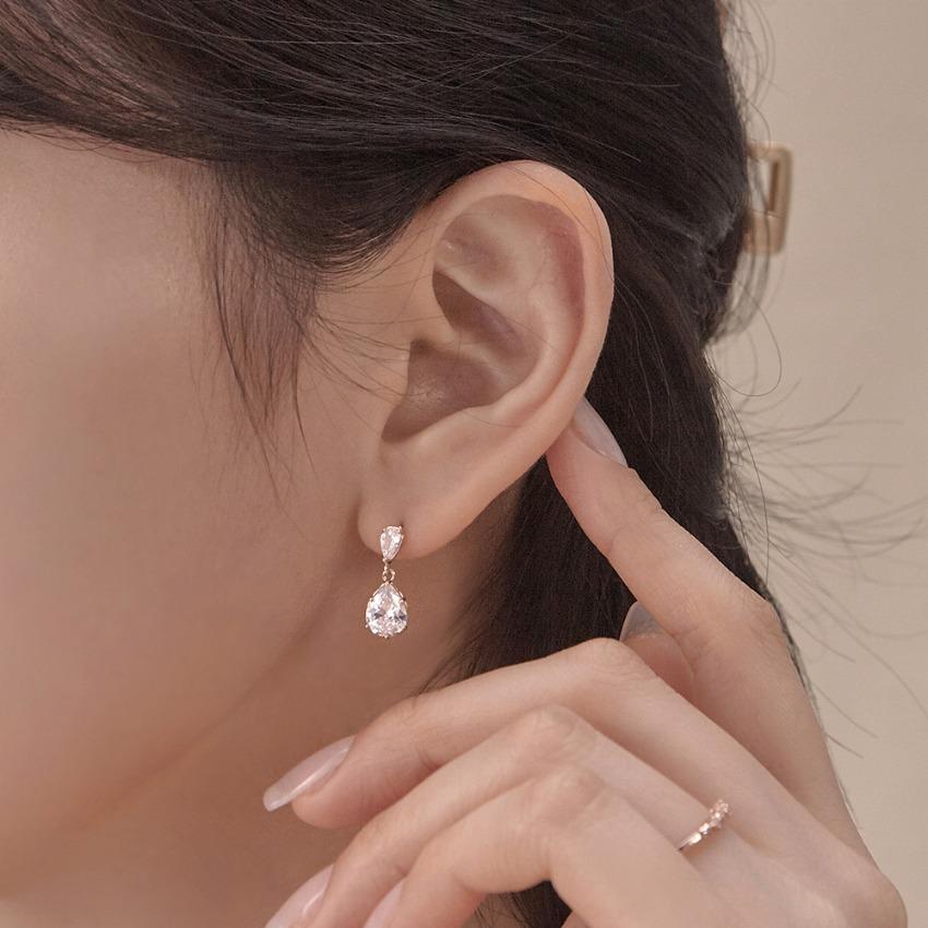[당일] 실버925 물방울 티어 드롭 큐빅 귀걸이/귀찌