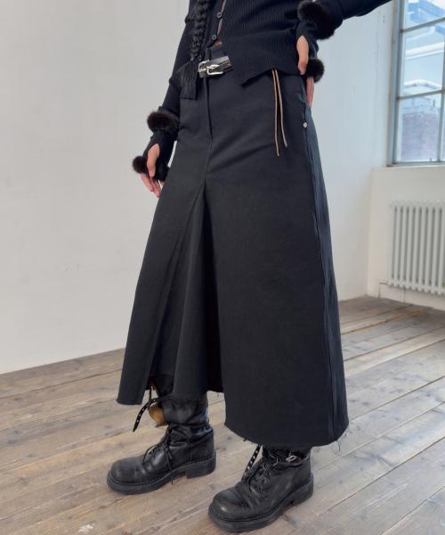 A-LINE COTTON SLIT SKIRT-BLACK