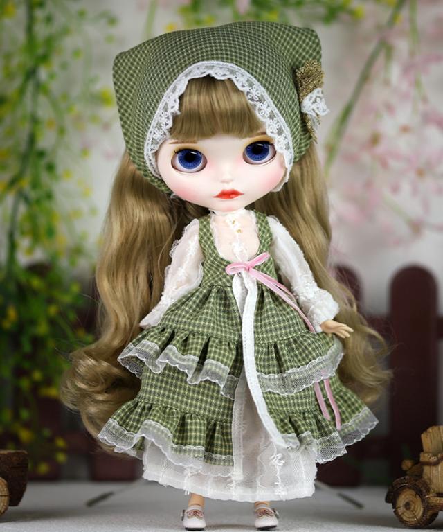 blythe 브라이스 의상 옷 녹색 그린 원피스 두건 세트 인형옷 블라이스 소품 랄라솜