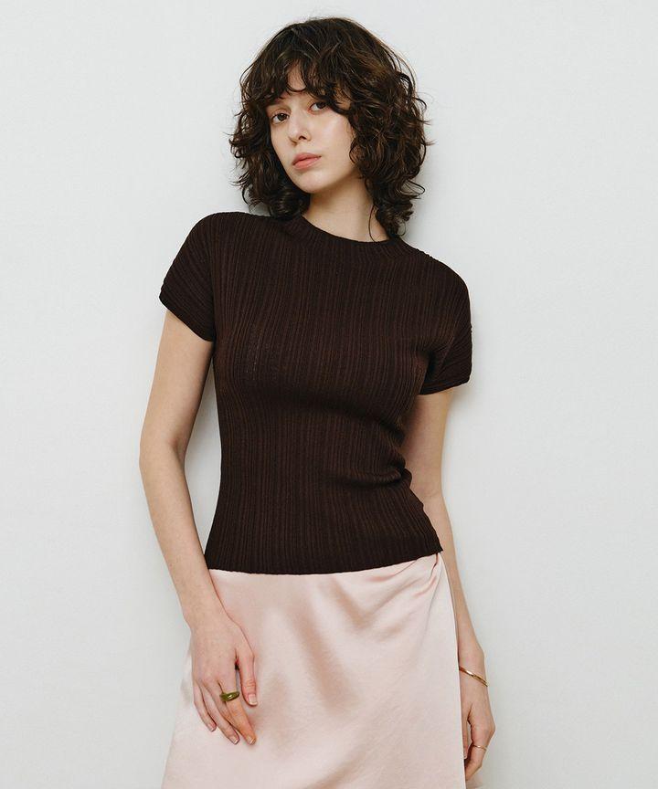 몽돌 홀가먼트 하프넥 플리츠 니트 탑 브라운 MDKT107BROWN