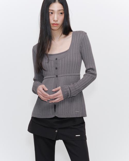 Ribbed layered cardigan knit CHARCOAL