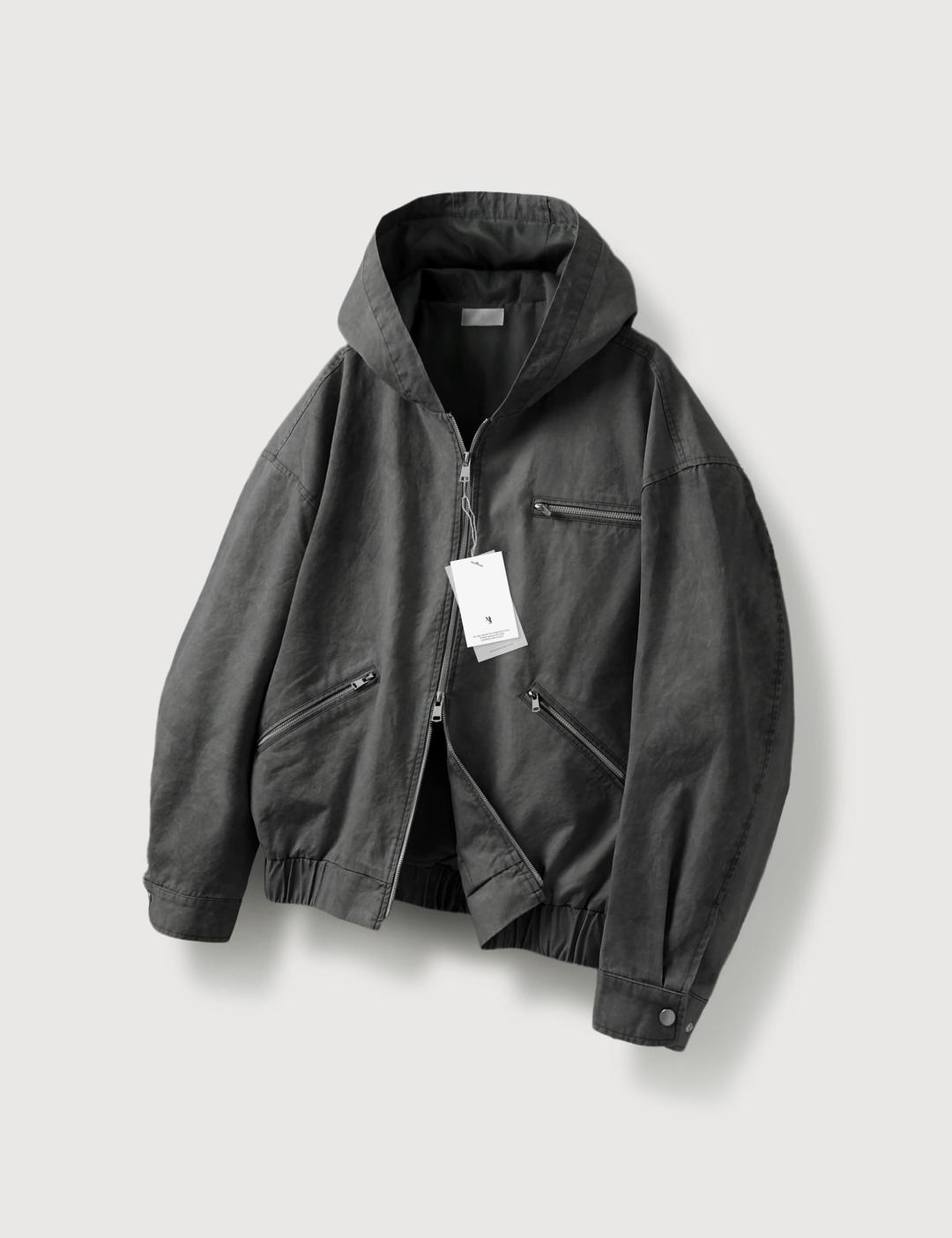 워시드 워크 후드 자켓_Charcoal