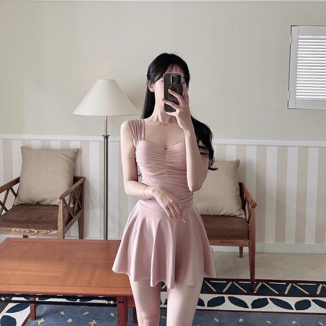 체리미 [당일출고] 청순뒷태 체형커버 셔링 원피스 수영복+바지 포함 투피스 SET