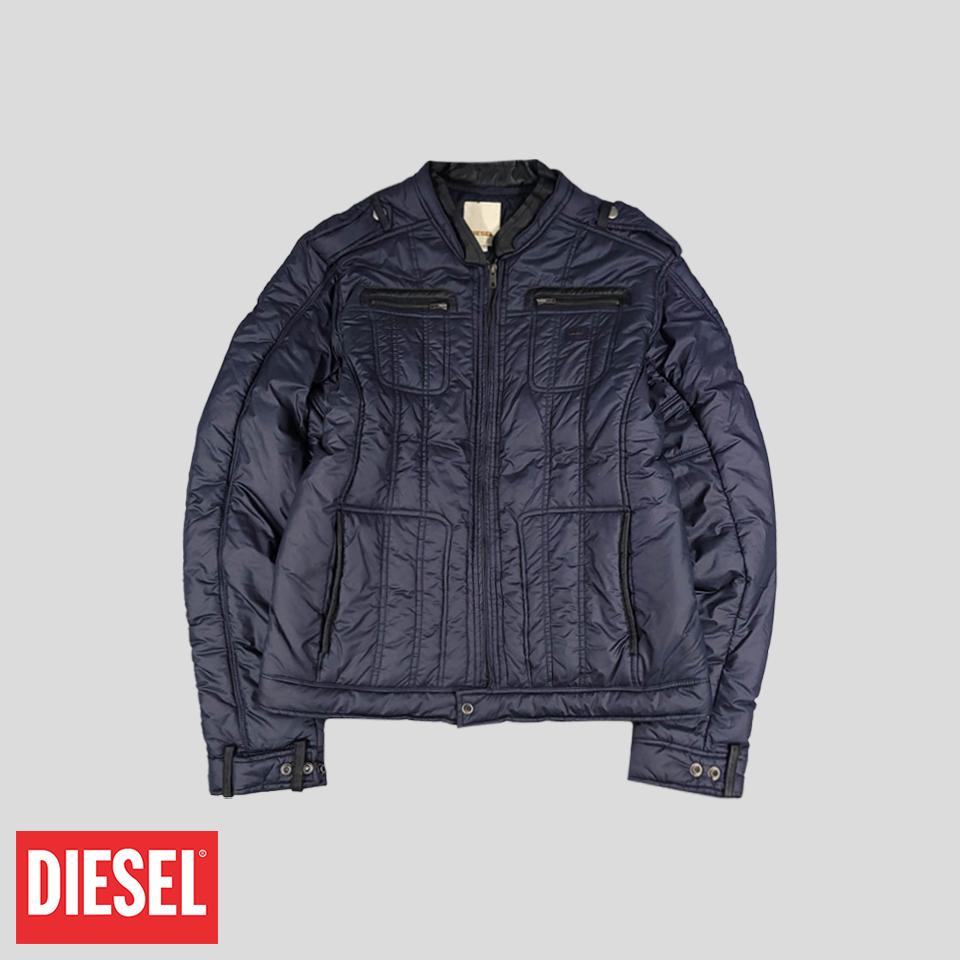 DIESEL 디젤 네이비 반광 포포켓 어깨견장 나일론 패디드 폴리 솜 패딩 점퍼 L-XL