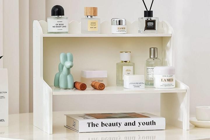 베스 2단 화장품 정리함 화장대 소품 수납함 원목 정리대 향수 수납장 진열 트레이