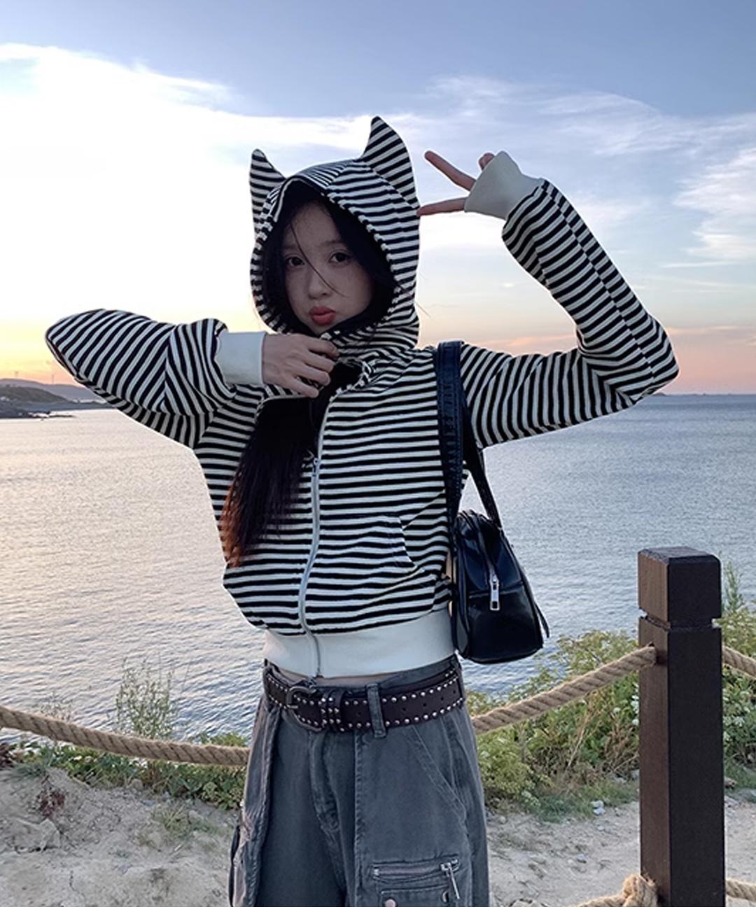 미즈민 [⭐기모,루즈핏 추가🏆만족도100%👍실물 보장🍁악마뿔 핫템/크롭후드집업/여친룩/집업가디건🚛무배] 카이브 후드 집업 s160882