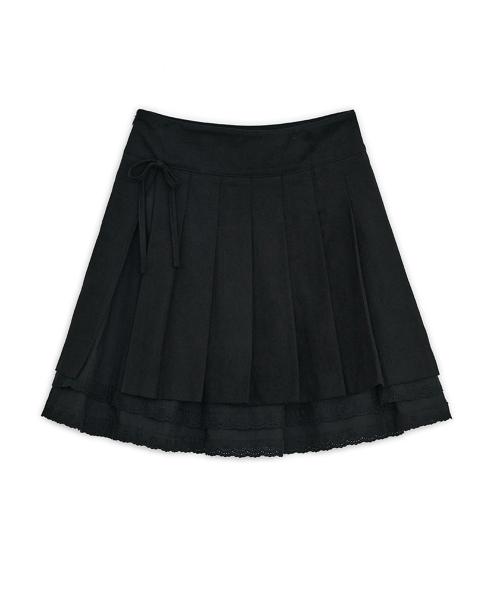 슬릿 플리츠 미디 스커트 (블랙)