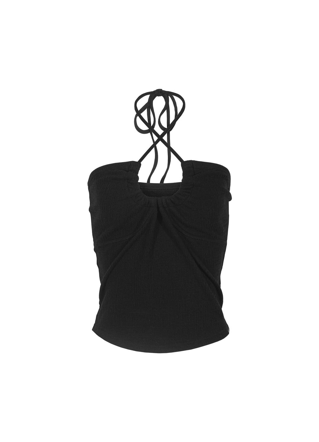 HALTER NECK SHIRRING  TUBE TOP_Black
