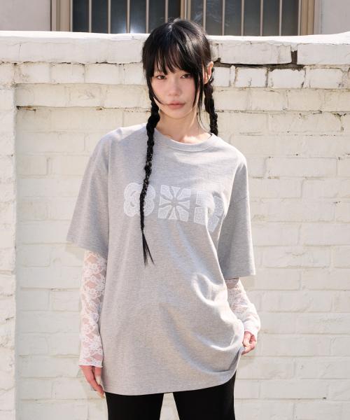 LACE FLOWER T SHIRT - GRAY