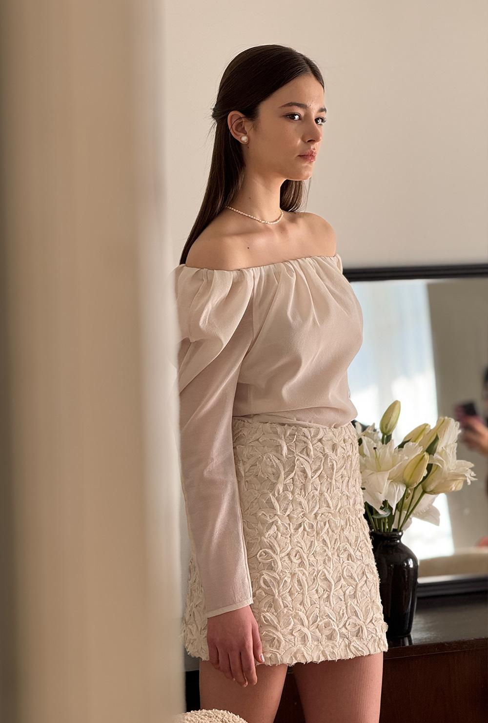 Monet flower beige skirt