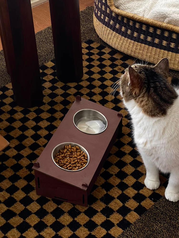 머물:홈 고양이 더블 랙 스테인레스 식기 그릇 식탁 세트 선물하기