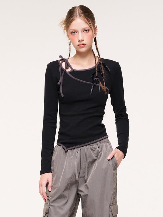 Neck Cut-Out Strap T-Shirt, Black