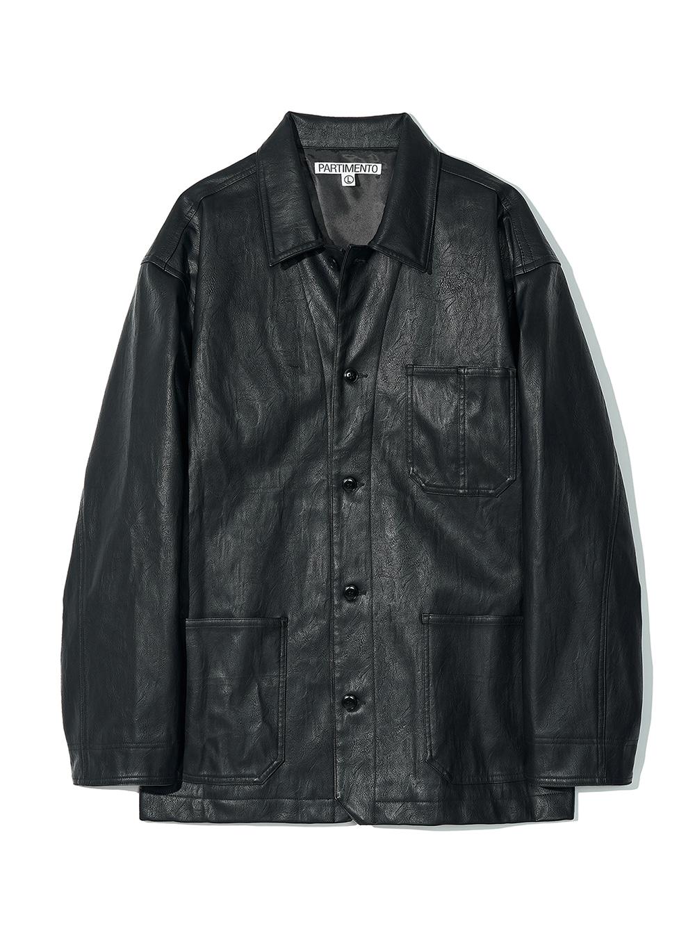 Aging Leather French Work Jacket_Black
