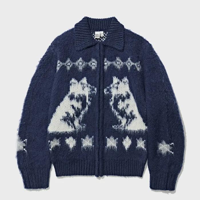 Brushed Knit Cowichan Zip Up Navy