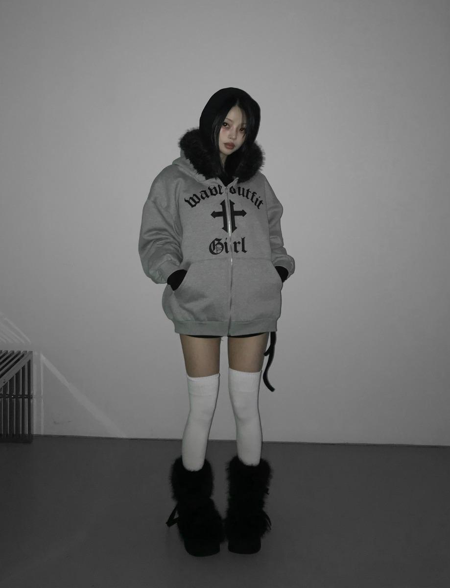 cross open hoodie fur hz(2 color)