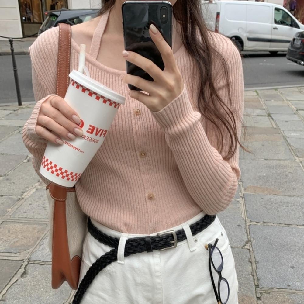 럽어 골지 홀터 라운드 니트 (2c)