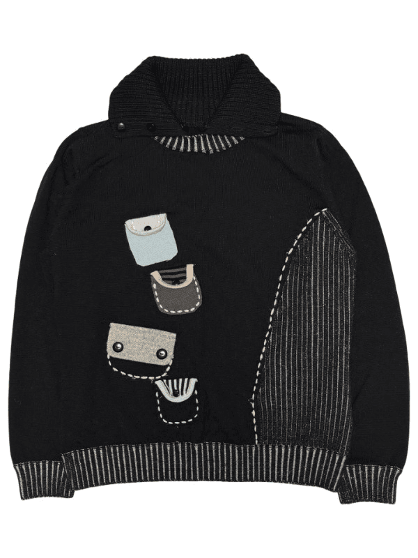 Pocket design button collar knit top